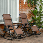 '-Outsunny Outdoor Foldable Rocking Chair Sets, Reclining Zero Gravity Lounge Rocker w/ Pillow, Cup & Phone Holder, Brown - Outdoor Style Company