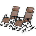 '-Outsunny Outdoor Foldable Rocking Chair Sets, Reclining Zero Gravity Lounge Rocker w/ Pillow, Cup & Phone Holder, Brown - Outdoor Style Company