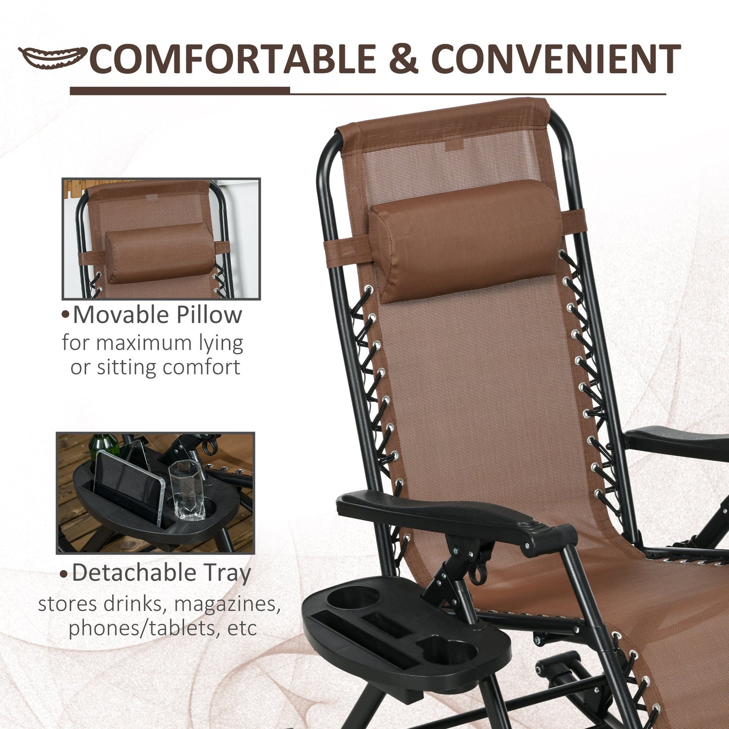 '-Outsunny Outdoor Foldable Rocking Chair Sets, Reclining Zero Gravity Lounge Rocker w/ Pillow, Cup & Phone Holder, Brown - Outdoor Style Company