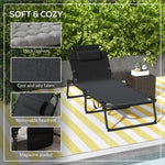 '-Outsunny Outdoor Folding Chaise with 4-position Adjustable Backrest, Magazine Pocket, Removable Head Pillow, Gray - Outdoor Style Company