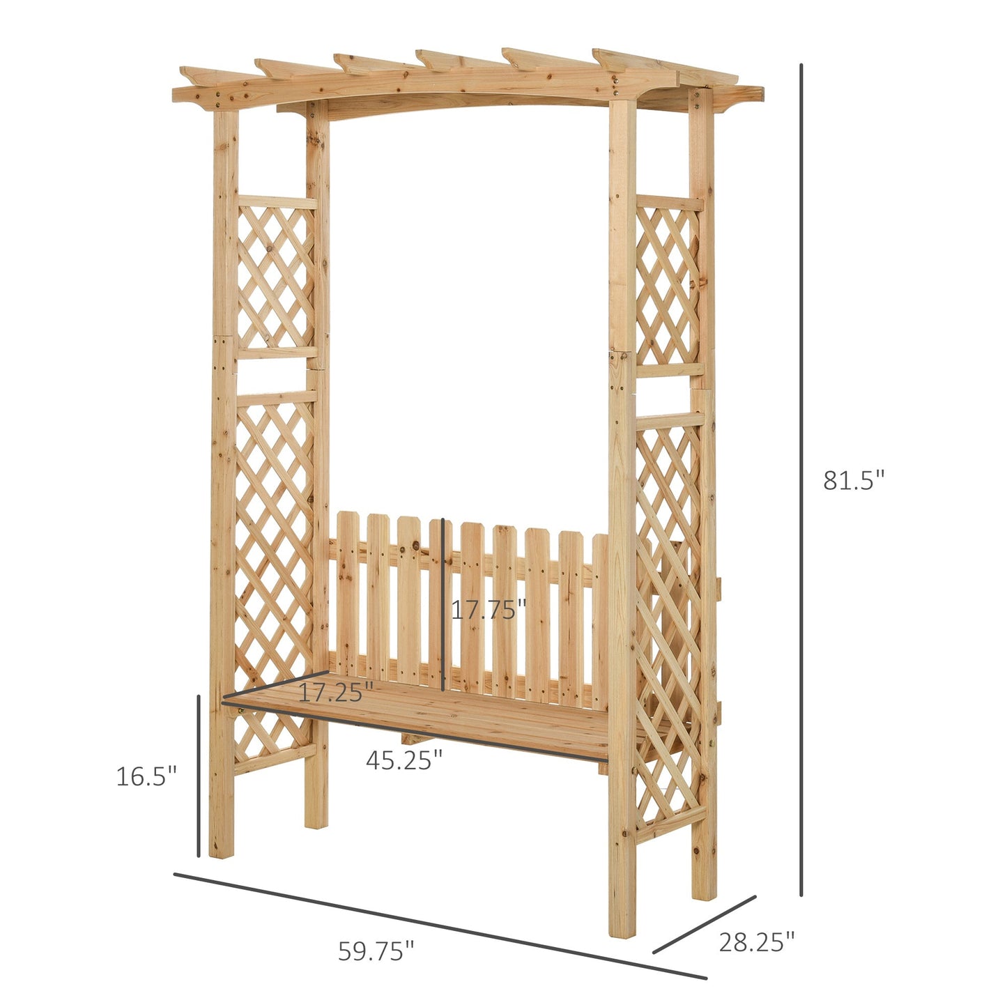 '-Outsunny Outdoor Garden Bench Arch Pergola with Natural Fir Wood Build, Protective Varnish, & 2 Person Ergonomic Bench - Outdoor Style Company