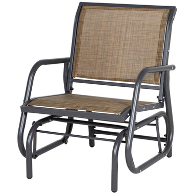 Reclining Lounge Chairs - Outsunny Outdoor Glider Chair, Steel Swing Chai with Curved Armrests for Porch, Garden, Poolside, Balcony, Brown - Outdoor Style Company
