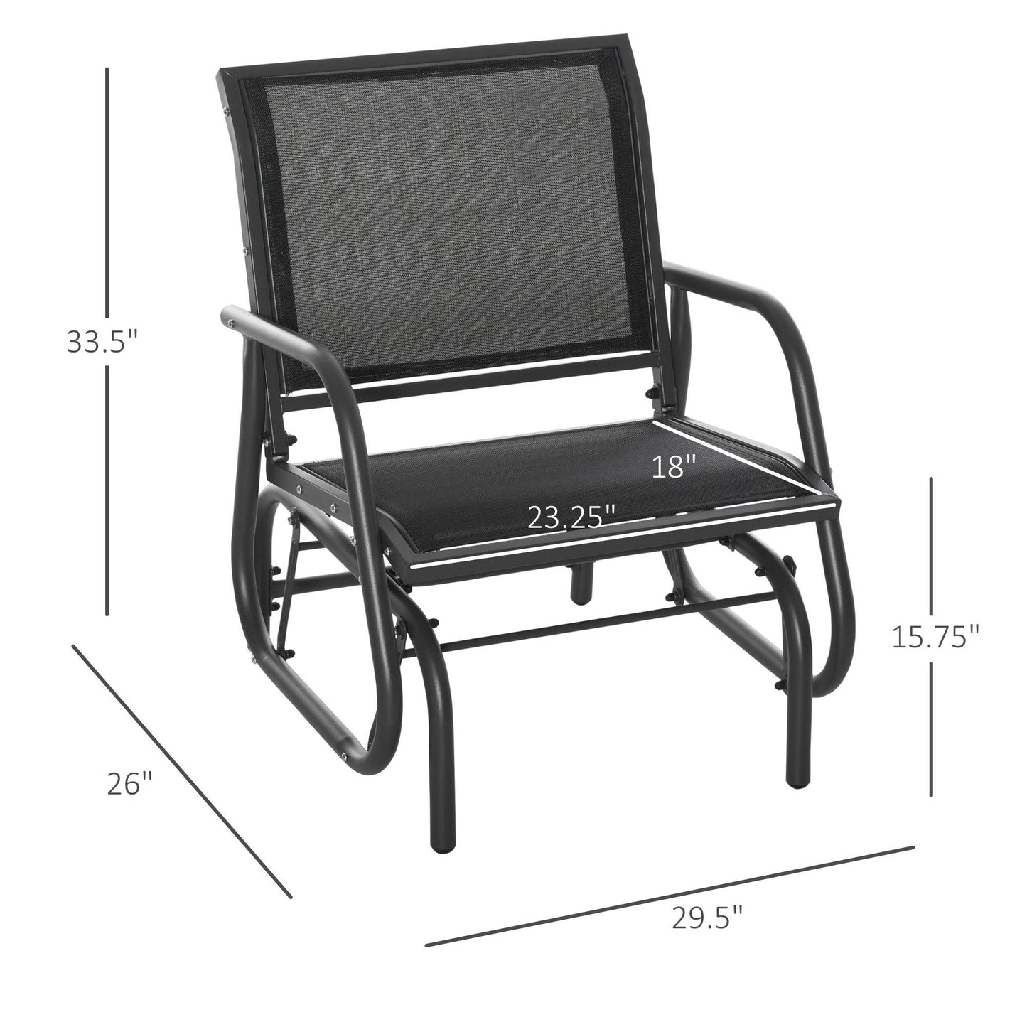 '-Outsunny Outdoor Glider Chair, Steel Swing Chai with Curved Armrests for Porch, Garden, Poolside, Balcony, Dark Gray - Outdoor Style Company