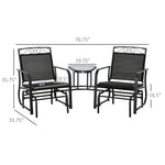 -Outsunny Outdoor Glider Chairs with Coffee Table, Patio 2-Seat Rocking Chair Swing with Breathable Sling for Backyard, Garden and Porch, Black - Outdoor Style Company