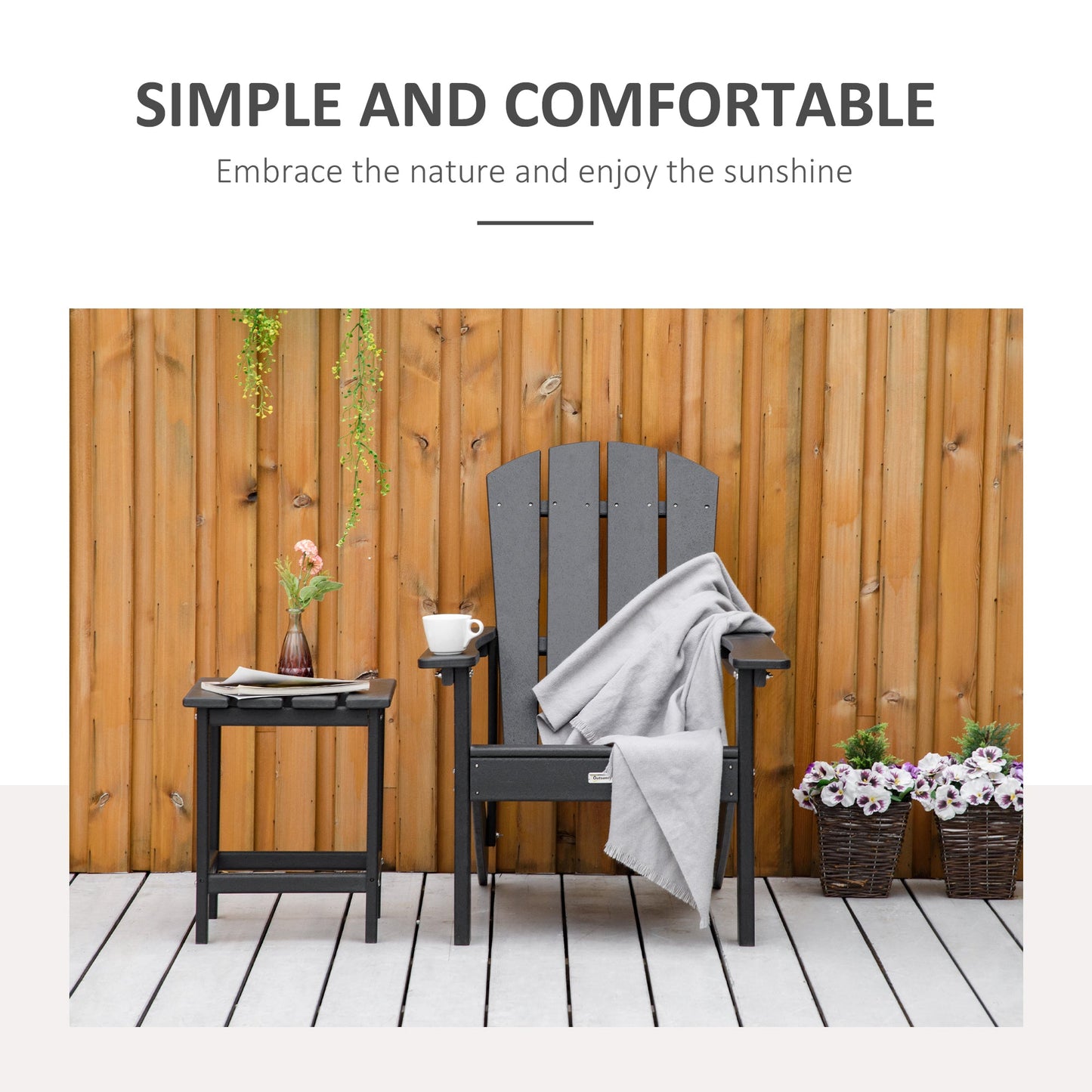 '-Outsunny Outdoor HDPE Adirondack Deck Chair,Plastic Lounger with High Back and Wide Seat, Black - Outdoor Style Company