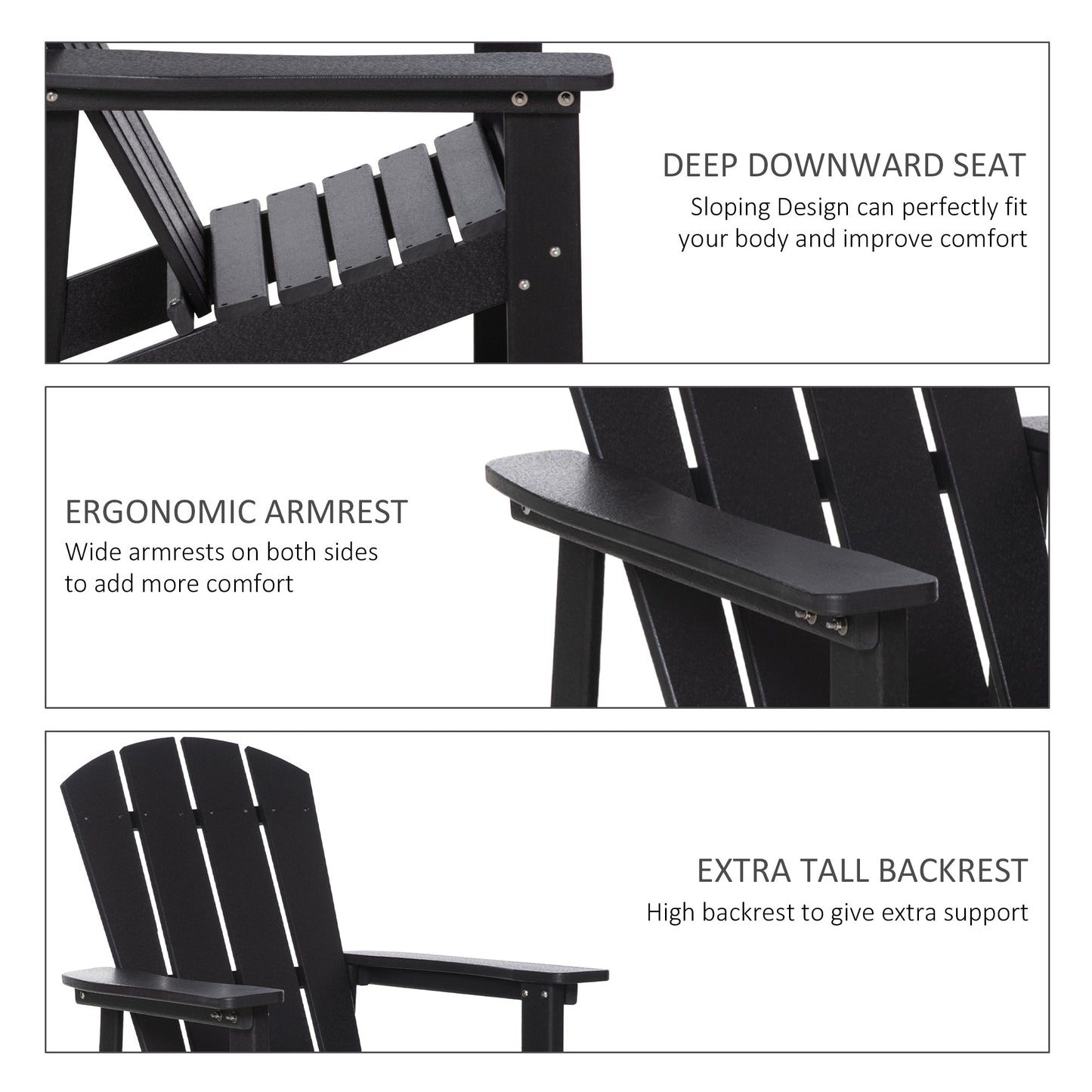 '-Outsunny Outdoor HDPE Adirondack Deck Chair,Plastic Lounger with High Back and Wide Seat, Black - Outdoor Style Company