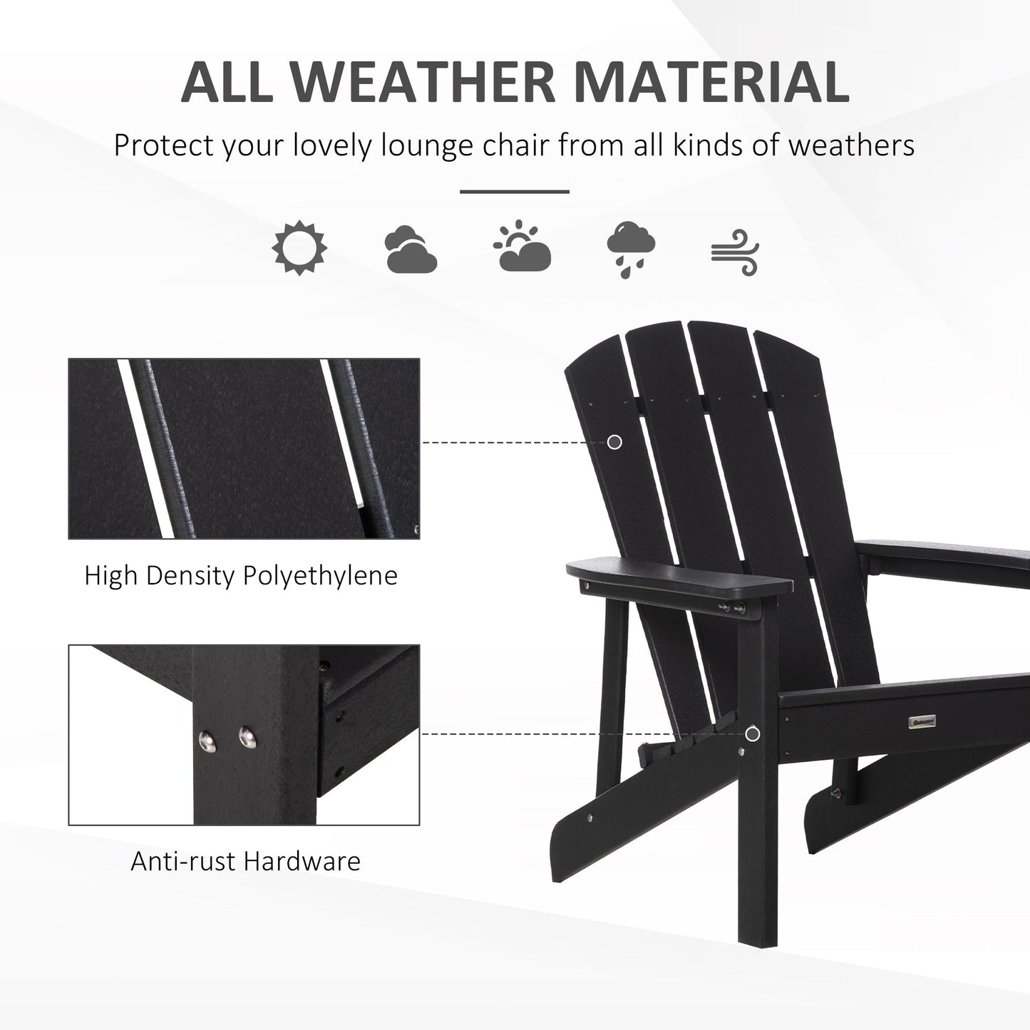 '-Outsunny Outdoor HDPE Adirondack Deck Chair,Plastic Lounger with High Back and Wide Seat, Black - Outdoor Style Company