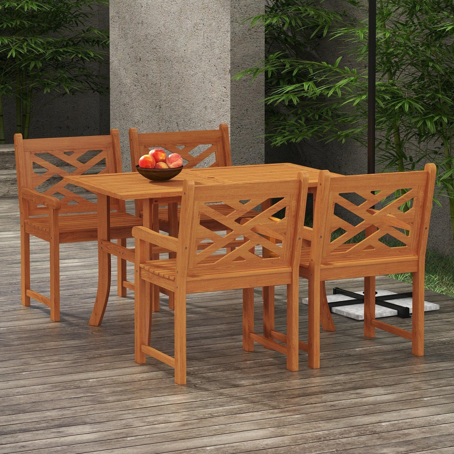 Standard Dining Sets - Outsunny Outdoor Patio Dining Set, 4 Seater Wood Dining Table and Chairs for Backyard, Conservatory, Garden, Poolside, Deck, Teak - Outdoor Style Company