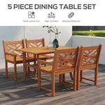 Standard Dining Sets - Outsunny Outdoor Patio Dining Set, 4 Seater Wood Dining Table and Chairs for Backyard, Conservatory, Garden, Poolside, Deck, Teak - Outdoor Style Company