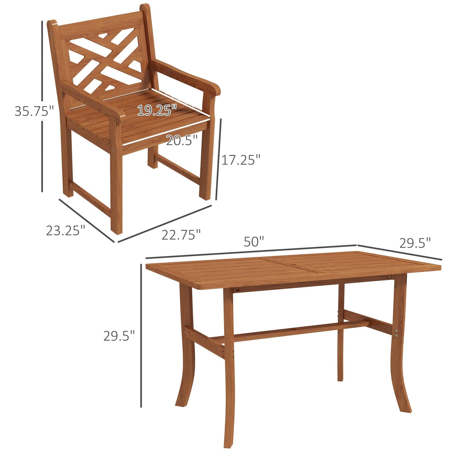 Standard Dining Sets - Outsunny Outdoor Patio Dining Set, 4 Seater Wood Dining Table and Chairs for Backyard, Conservatory, Garden, Poolside, Deck, Teak - Outdoor Style Company