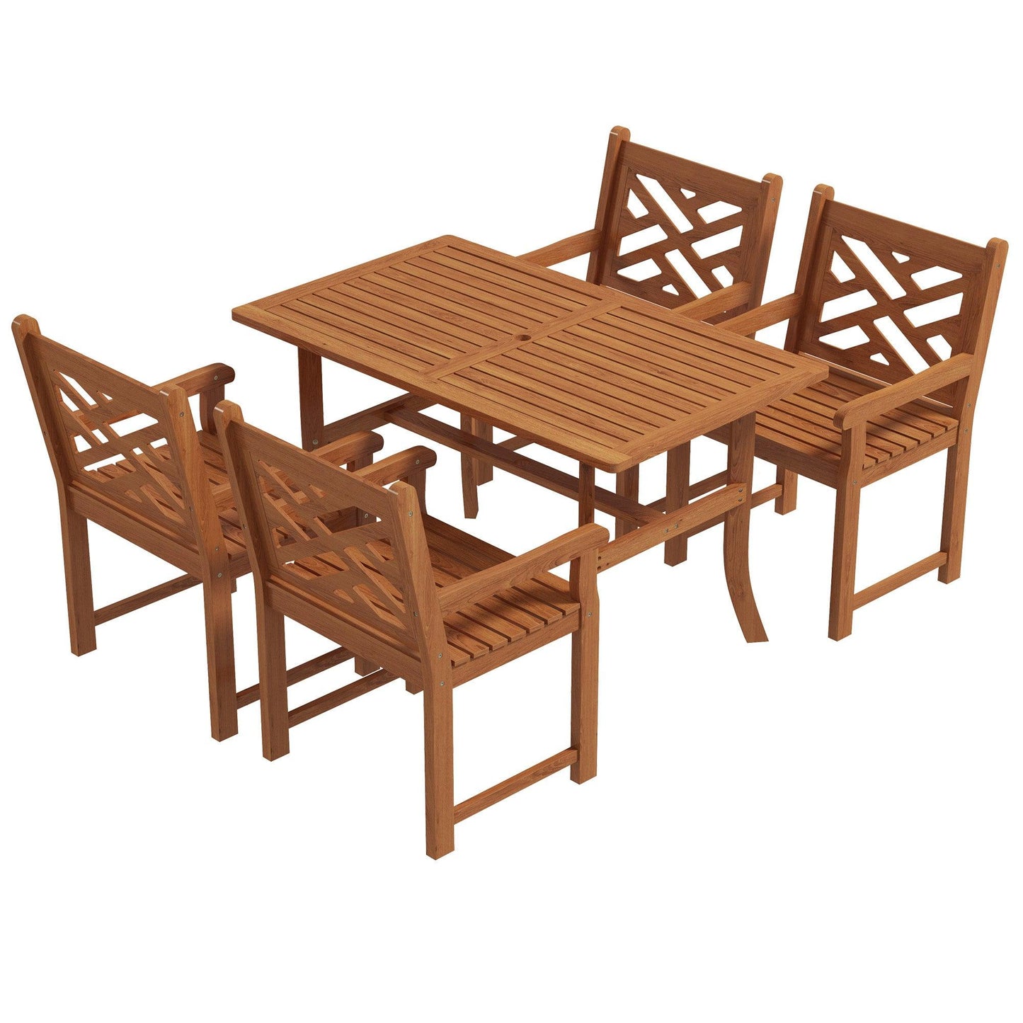 Standard Dining Sets - Outsunny Outdoor Patio Dining Set, 4 Seater Wood Dining Table and Chairs for Backyard, Conservatory, Garden, Poolside, Deck, Teak - Outdoor Style Company