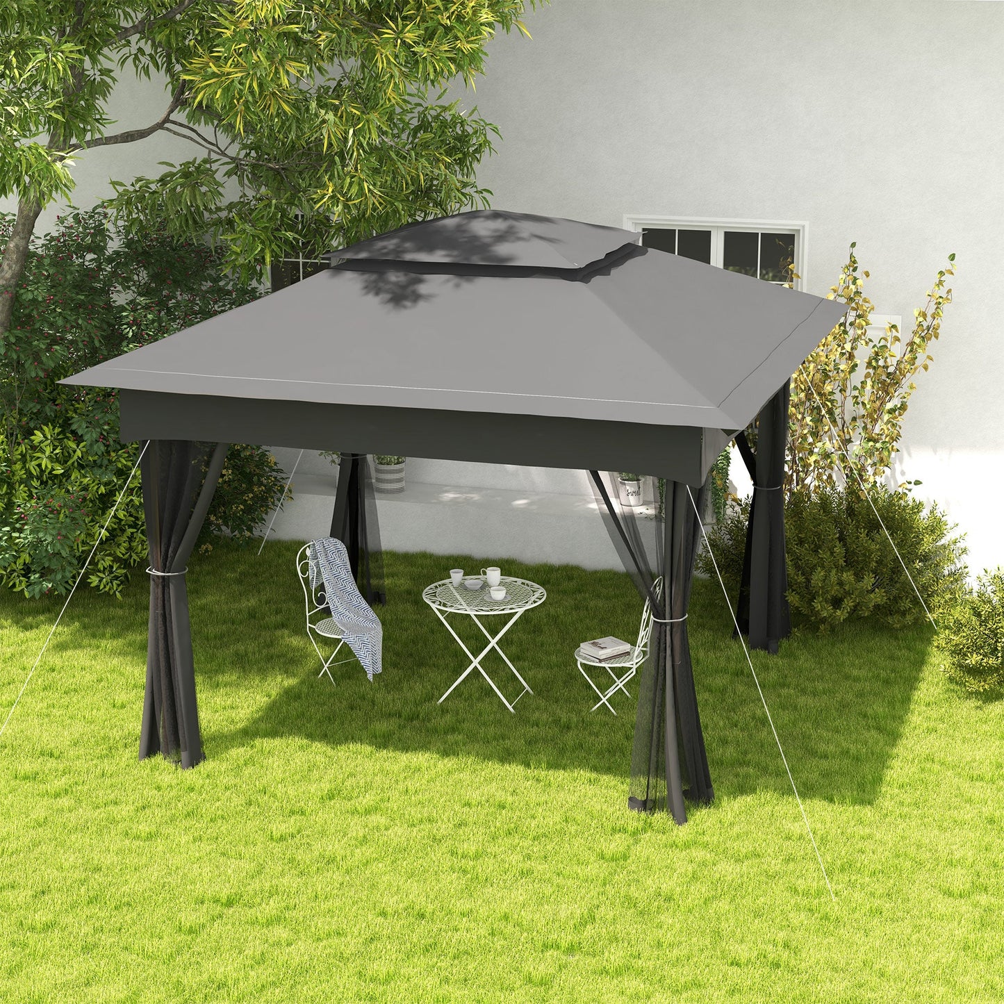 '-Outsunny Outdoor Patio Pop Up Canopy Gazebo Shelter with Zipper Netting, Carry Bag, 10.7'x10.7'x8.9', Dark Gray - Outdoor Style Company