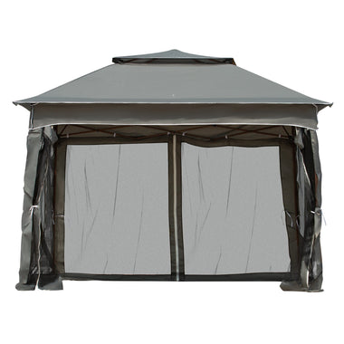 -Outsunny Outdoor Patio Pop Up Canopy Gazebo Shelter with Zipper Netting, Carry Bag, 10.7'x10.7'x8.9', Dark Gray - Outdoor Style Company