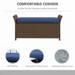 -Outsunny Outdoor Patio Wicker Storage Bench, 2-In-1 Rattan Patio Furniture, 27 Gal Storage Box w/ Cushion, Dark Blue - Outdoor Style Company