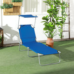 -Outsunny Outdoor Pool Chaise Lounge Chair, Folding Tanning Chair with Sun Shade, Blue - Outdoor Style Company