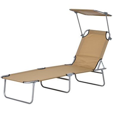 Reclining Lounge Chairs - Outsunny Outdoor Pool Chaise Lounge Chair, Folding Tanning Chair with Sun Shade, Tan - Outdoor Style Company