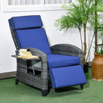 '-Outsunny Outdoor Recliner Chair with Adjustable Backrest, Cushion, Side Tray, Dark Blue - Outdoor Style Company