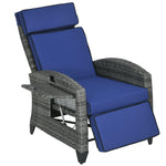 '-Outsunny Outdoor Recliner Chair with Adjustable Backrest, Cushion, Side Tray, Dark Blue - Outdoor Style Company