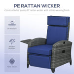 '-Outsunny Outdoor Recliner Chair with Adjustable Backrest, Cushion, Side Tray, Dark Blue - Outdoor Style Company