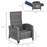 '-Outsunny Outdoor Recliner Chair with Adjustable Backrest, Cushion, Side Tray, Dark Blue - Outdoor Style Company