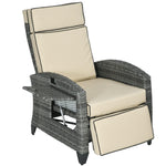 '-Outsunny Outdoor Recliner Chair with Adjustable Backrest, Cushion, Side Tray, Khaki - Outdoor Style Company