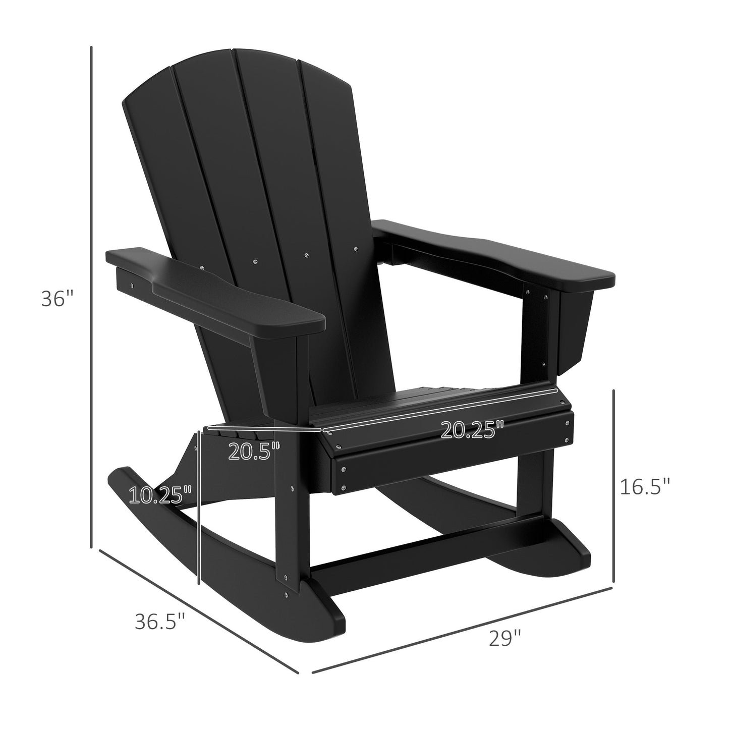 '-Outsunny Outdoor Rocking Chair, HDPE Adirondack Style Rocker Chair for Porch, Garden, Patio, Black - Outdoor Style Company