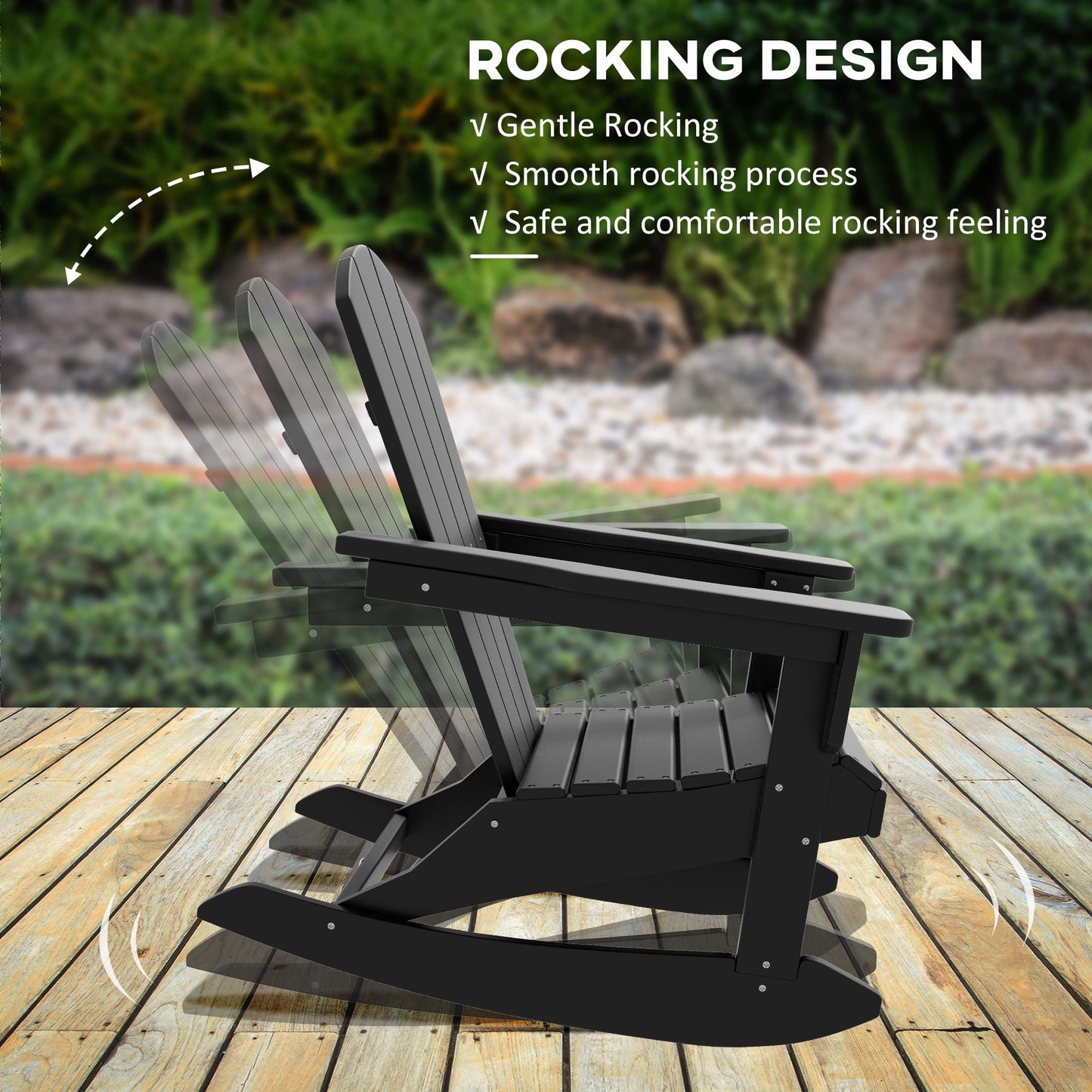 '-Outsunny Outdoor Rocking Chair, HDPE Adirondack Style Rocker Chair for Porch, Garden, Patio, Black - Outdoor Style Company