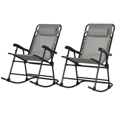 Reclining Lounge Chairs - Outsunny Outdoor Rocking Chair Set of 2, Patio Folding Lawn Rocker Set with Headrests for Yard, Patio, Deck, Backyard, Gray - Outdoor Style Company