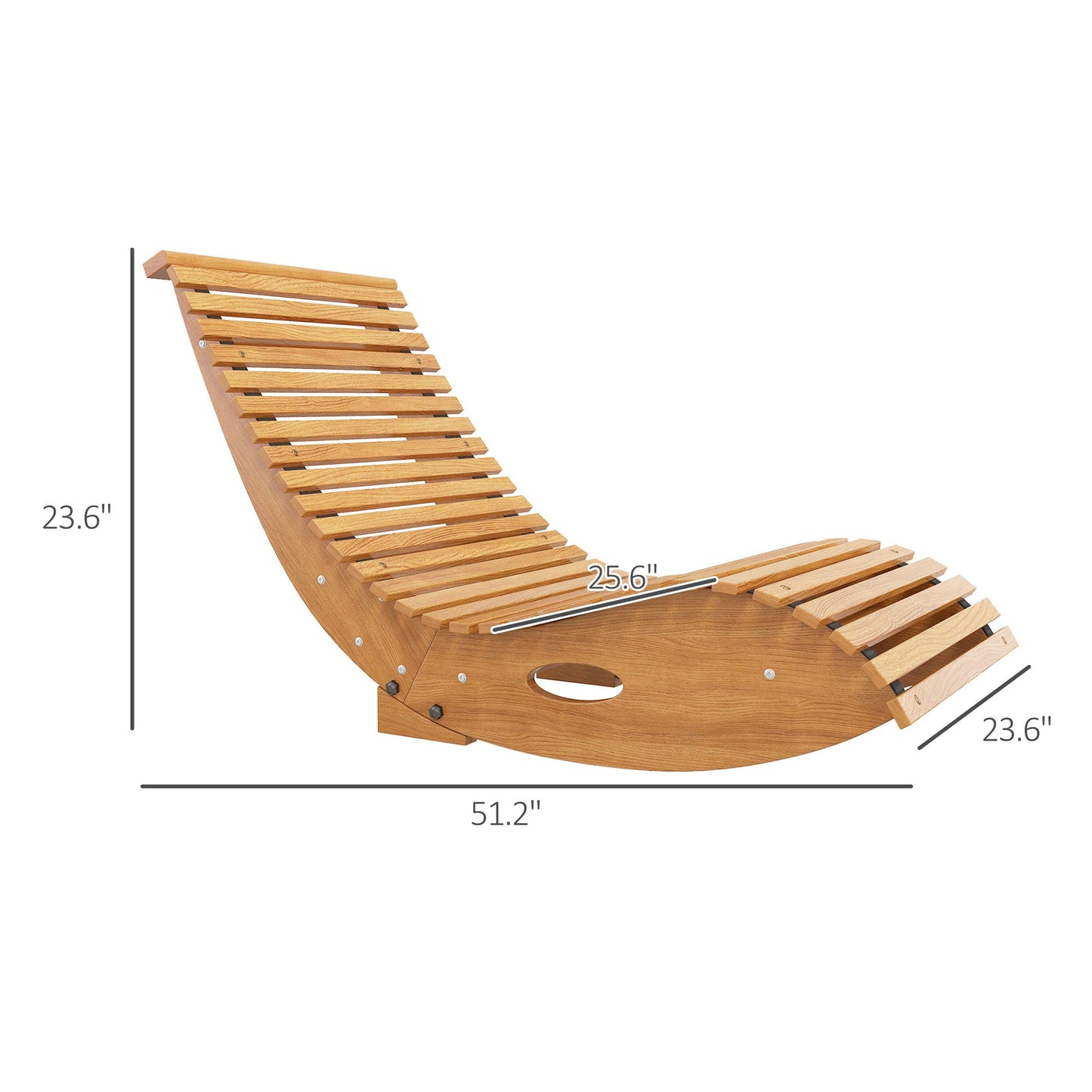 '-Outsunny Outdoor Rocking Chair w/ Slatted Seat, Wooden Rocking Chair, 51.25" x 23.5" x 23.5", Teak - Outdoor Style Company