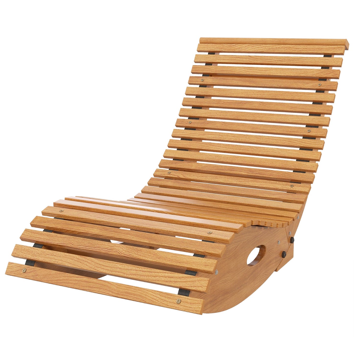 '-Outsunny Outdoor Rocking Chair w/ Slatted Seat, Wooden Rocking Chair, 51.25" x 23.5" x 23.5", Teak - Outdoor Style Company