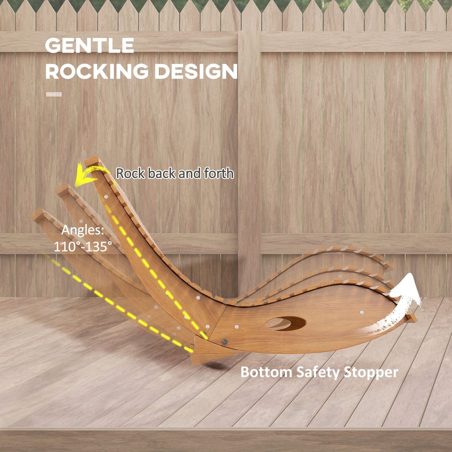 '-Outsunny Outdoor Rocking Chair w/ Slatted Seat, Wooden Rocking Chair, 51.25" x 23.5" x 23.5", Teak - Outdoor Style Company