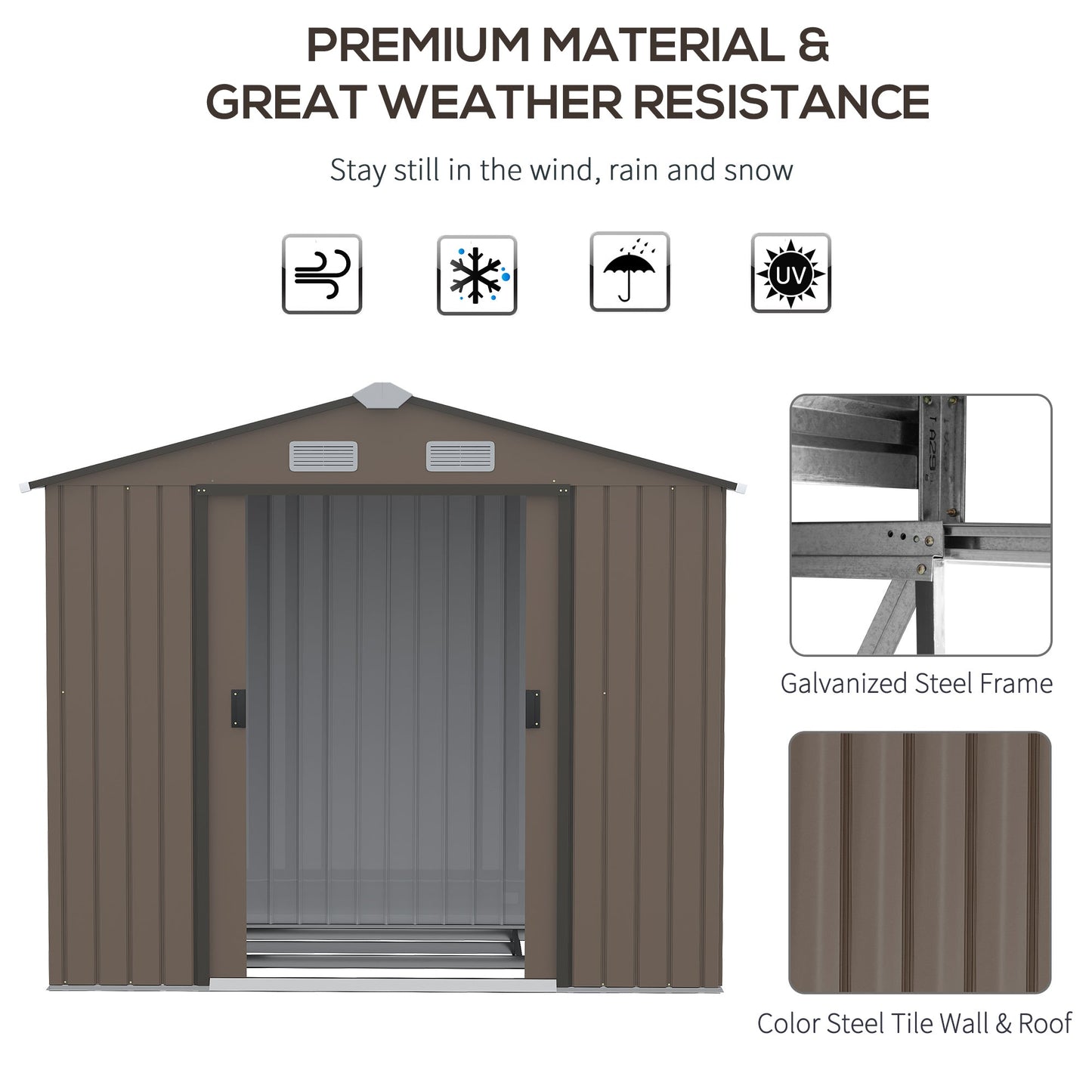 -Outsunny Outdoor Shed Garden Storage Shed Organizer, Garden Tool Storage Building with 4 Vents & 2 Sliding Doors for Garden Patio Lawn, 7' x 4', Brown - Outdoor Style Company