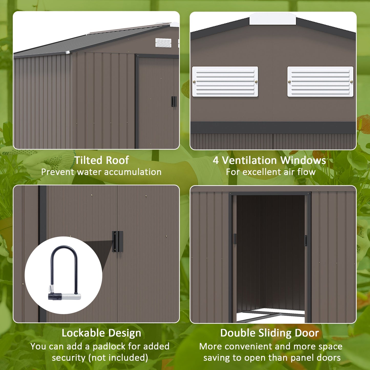 -Outsunny Outdoor Shed Garden Storage Shed, Tool Storage Building with 4 Vents and 2 Sliding Doors for Garden Patio Lawn, 9' x 6', Brown - Outdoor Style Company