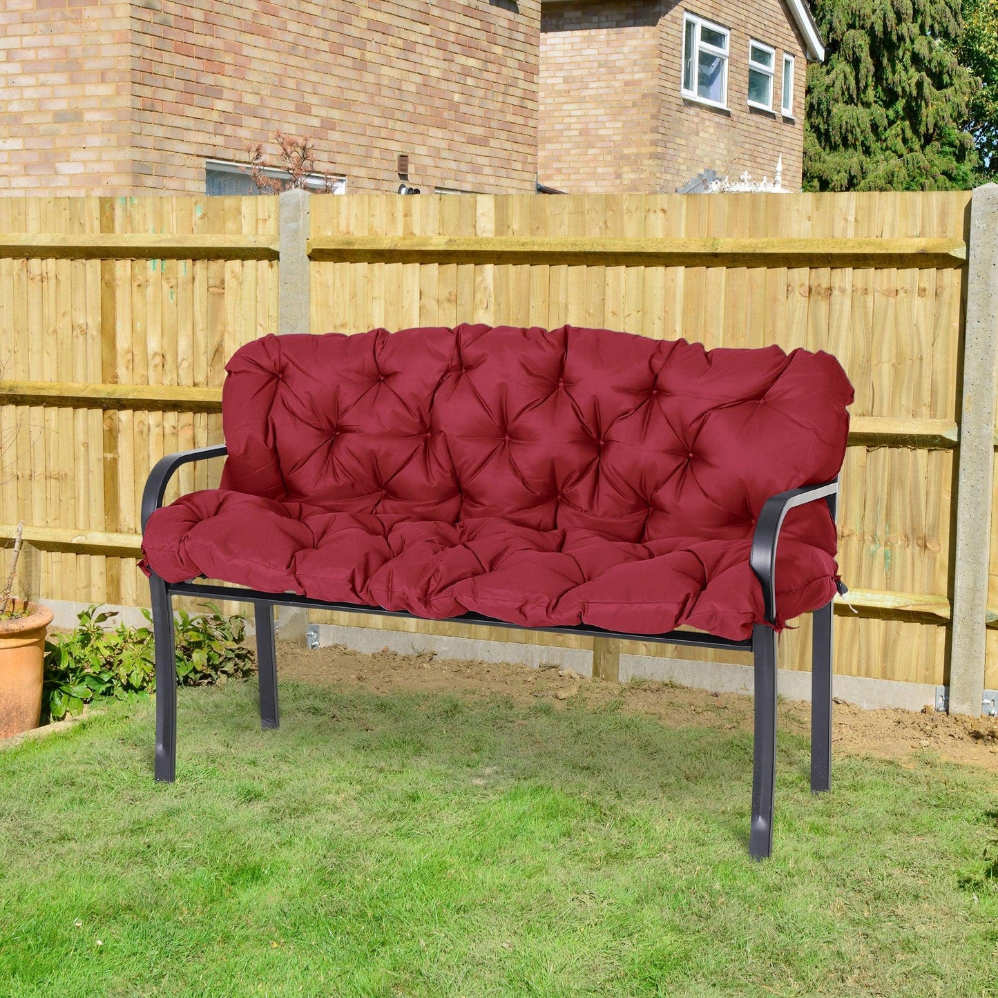 '-Outsunny Outdoor Tufted Bench Cushions, 3-Seater Replacement for Swing Chair, Patio Sofa/Couch, Wine Red - Outdoor Style Company