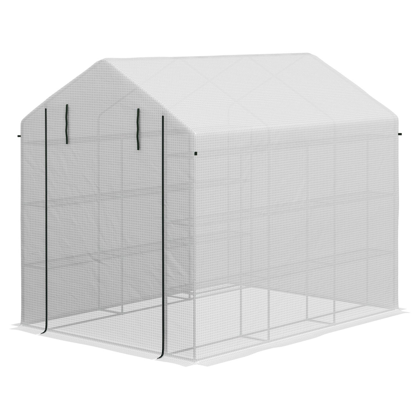 '-Outsunny Outdoor Walk-in Greenhouse with Roll-up Zipper Door, Hot House with Shelves, PE Cover, 95.25" x 70.75" x 82.75", White - Outdoor Style Company