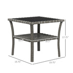 '-Outsunny Outdoor Wicker Coffee Table, Rattan Patio Furniture with 2-Tier Storage Shelf , Aluminum Frame Square, Side Table w/ Tempered Glass Top, Gray - Outdoor Style Company