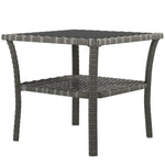 '-Outsunny Outdoor Wicker Coffee Table, Rattan Patio Furniture with 2-Tier Storage Shelf , Aluminum Frame Square, Side Table w/ Tempered Glass Top, Gray - Outdoor Style Company