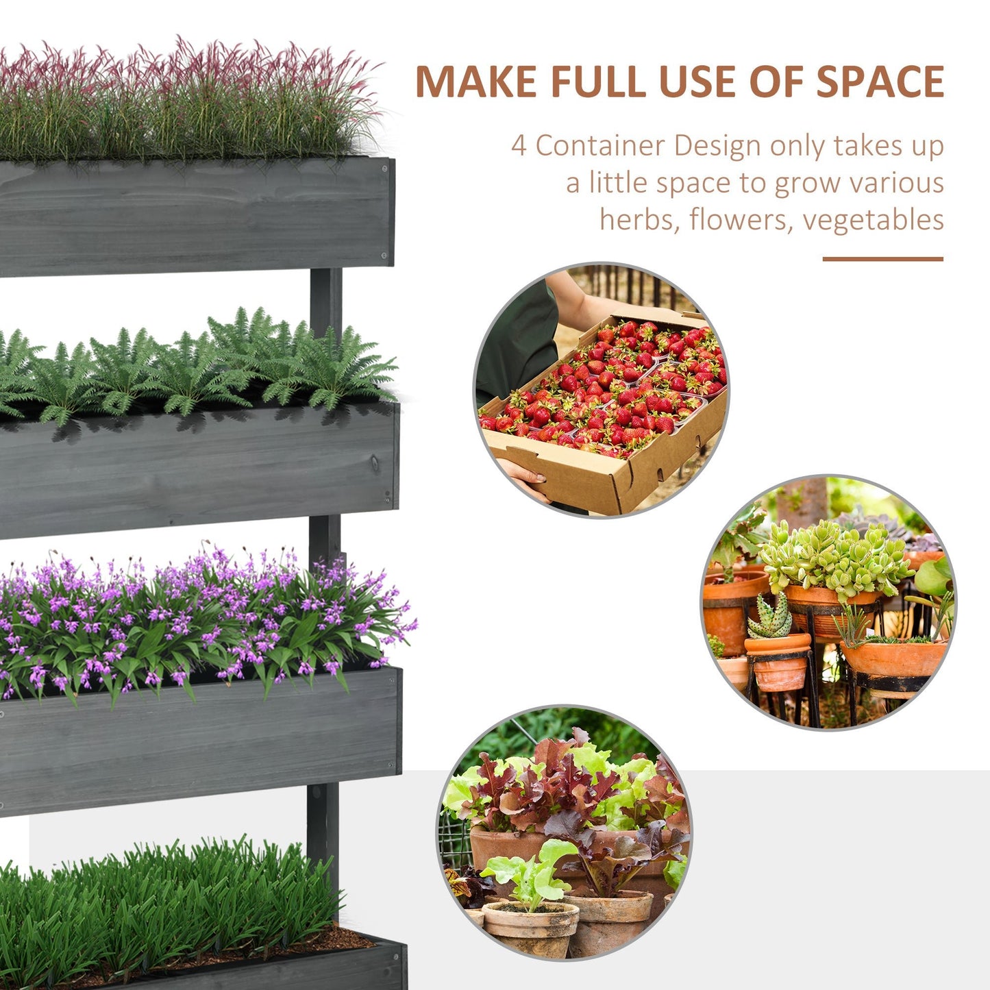 '-Outsunny Outdoor Wooden Vertical Garden Planter, 4 Tier Planter Box, Self-Draining for Flowers, Vegetables, Herbs, Gray - Outdoor Style Company