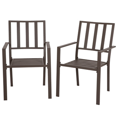 '-Outsunny Patio Dining Chairs with Metal Slatted Design, Dark Brown - Outdoor Style Company