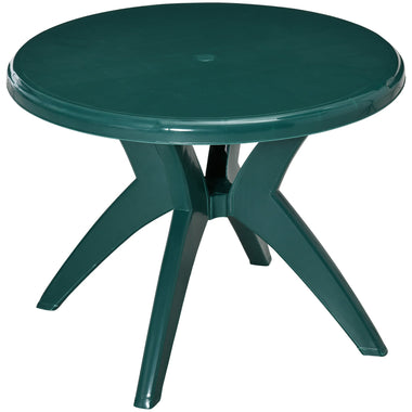 -Outsunny Patio Dining Table with Umbrella Hole Round Outdoor Bistro Table for Garden Lawn Backyard, Green - Outdoor Style Company