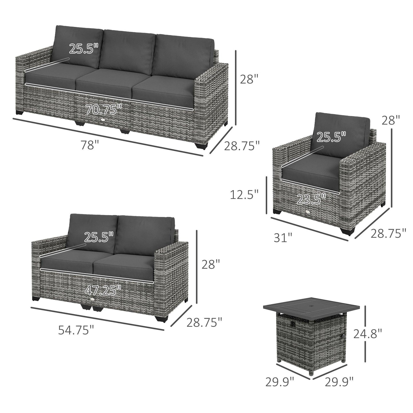 Sectional Sofa Sets - Outsunny Patio Furniture Set, Cushions, Sofa, Storage Table, Gray - Outdoor Style Company