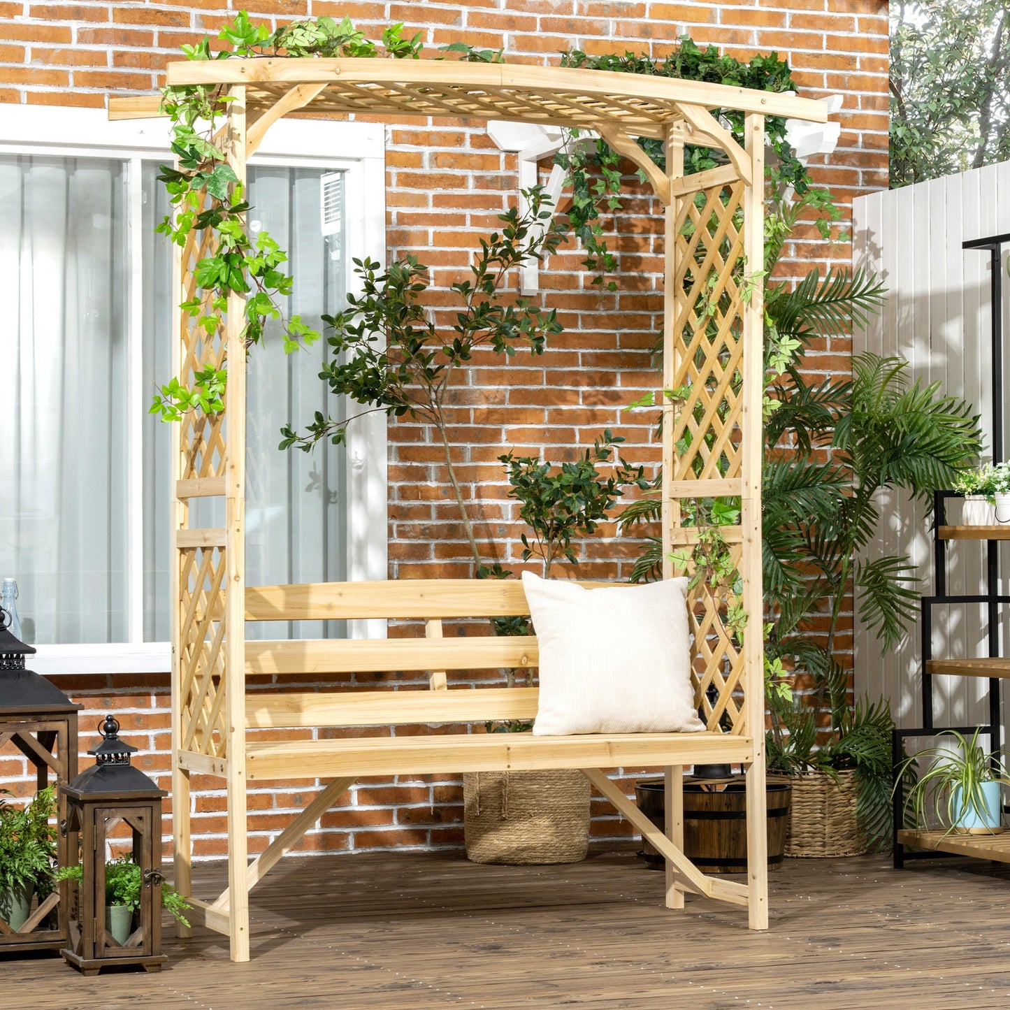 '-Outsunny Patio Garden Bench, Wooden Bench, Outdoor Bench for Vines/Climbing Plants, Natural - Outdoor Style Company