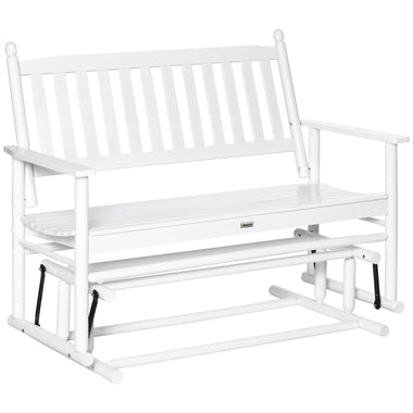 -Outsunny Patio Glider Bench, Outdoor Swing Rocking Chair Loveseat with Wooden Frame, White - Outdoor Style Company