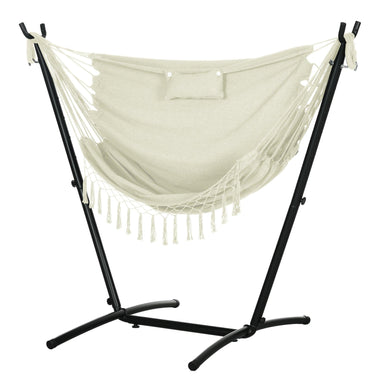 Reclining Lounge Chairs - Outsunny Patio Hammock Chair with Stand, Outdoor Hammock Swing Hanging Lounge Chair with Side Pocket and Headrest, Cream White - Outdoor Style Company