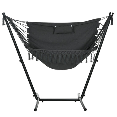 Reclining Lounge Chairs - Outsunny Patio Hammock Chair with Stand, Outdoor Hammock Swing Hanging Lounge Chair with Side Pocket and Headrest, Dark Gray - Outdoor Style Company