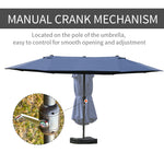 '-Outsunny Patio Umbrella 15' Steel Rectangular Outdoor Double Sided Market with base, UV Sun Protection & Easy Crank for Deck Pool Patio, Dark Blue - Outdoor Style Company