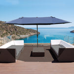 '-Outsunny Patio Umbrella 15' Steel Rectangular Outdoor Double Sided Market with base, UV Sun Protection & Easy Crank for Deck Pool Patio, Dark Blue - Outdoor Style Company