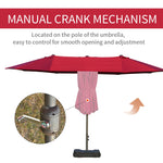 '-Outsunny Patio Umbrella 15' Steel Rectangular Outdoor Double Sided Market with base, UV Sun Protection & Easy Crank for Deck Pool Patio, Wine Red - Outdoor Style Company