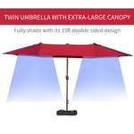 '-Outsunny Patio Umbrella 15' Steel Rectangular Outdoor Double Sided Market with base, UV Sun Protection & Easy Crank for Deck Pool Patio, Wine Red - Outdoor Style Company