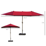 '-Outsunny Patio Umbrella 15' Steel Rectangular Outdoor Double Sided Market with base, UV Sun Protection & Easy Crank for Deck Pool Patio, Wine Red - Outdoor Style Company